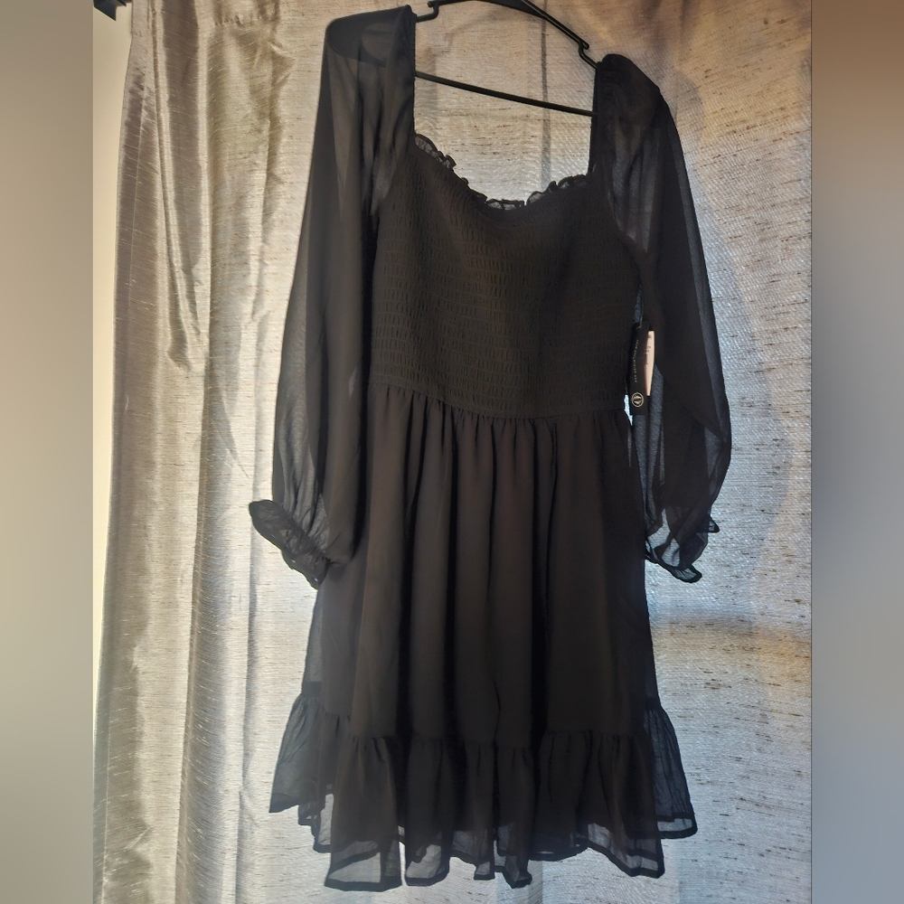 Elegant Black Sheer Sleeve Dress